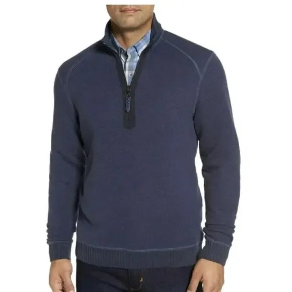 Tommy Bahama Reversible Navy Blue/Navy Long Sleeve Mock Half Zip Men's Sweater